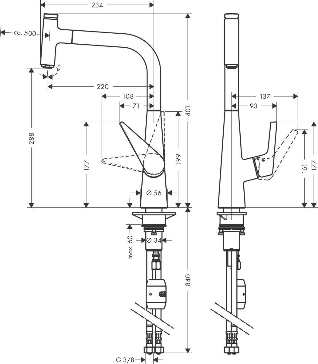 Купить Hansgrohe Talis Select M51 Кухонный смеситель однорычажный 300 Eco с вытяжным изливом 1jet хром 72826000 в магазине wardena.ru