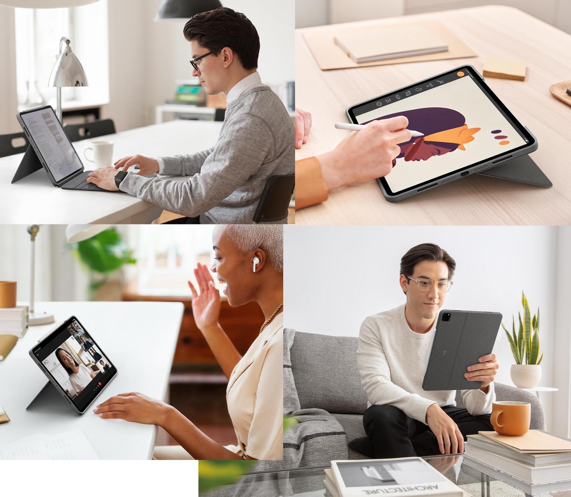 Купить Logitech Combo Touch - Tastatur und Foliohülle - mit Trackpad - hintergrundbeleuchtet - Apple Smart connector - QWERTY - GB - Oxford Gray - für Apple 12.9"  iPad Pro (5. Generation) (920-010214) в магазине wardena.ru