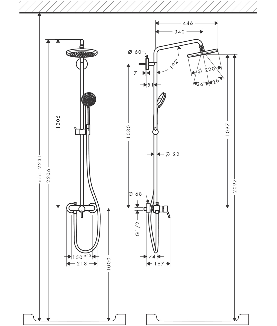 Купить Hansgrohe Croma  220 Showerpipe душевая система хром 27222000 в магазине wardena.ru