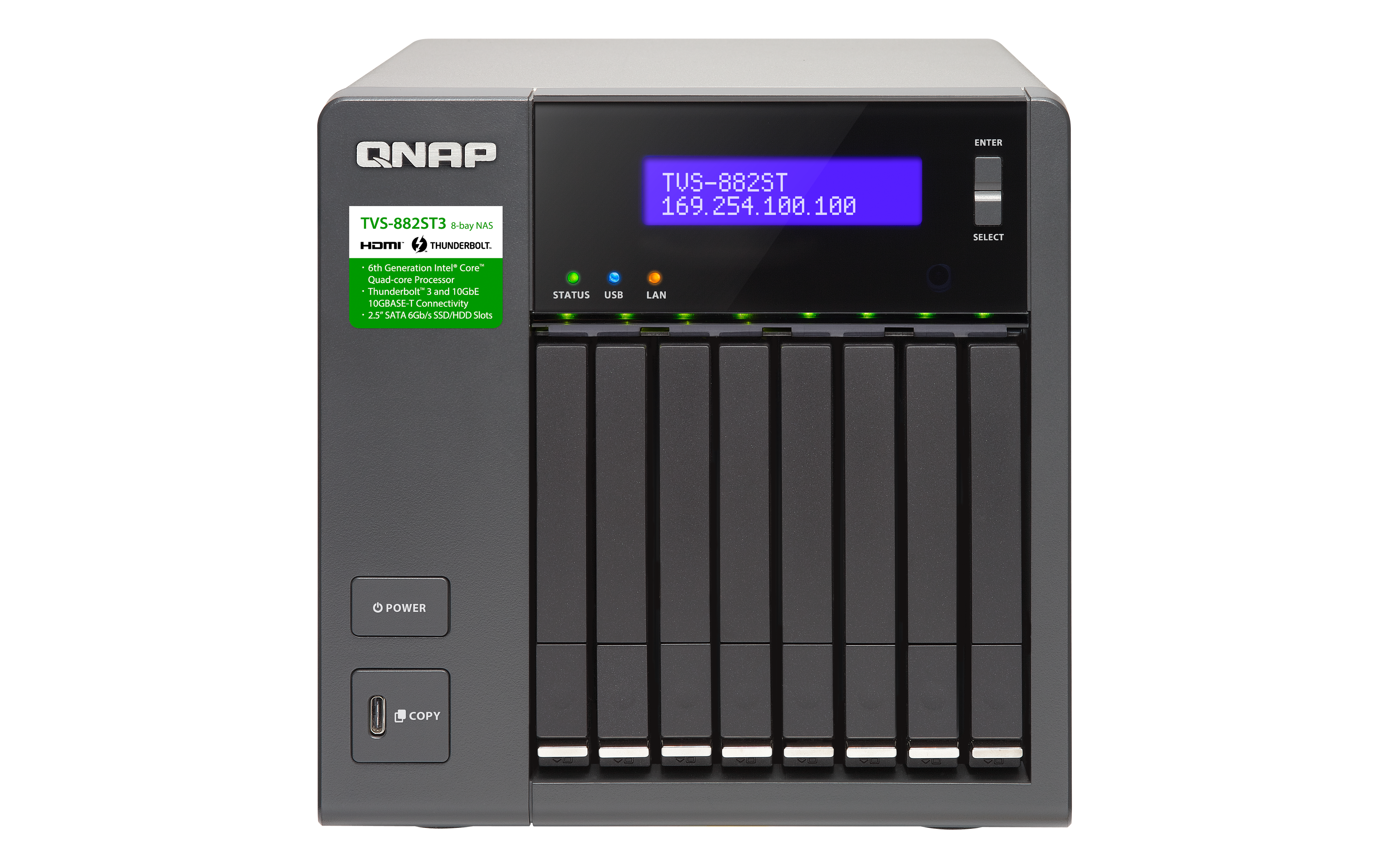 Купить QNAP TVS-882ST3 - NAS-Server - 8 Schächte - SATA 6Gb/s - RAID 0, 1, 5, 6, 10, JBOD - RAM 16 GB - 10 Gigabit Ethernet - iSCSI Support (TVS-882ST3-I7-16G) в магазине wardena.ru