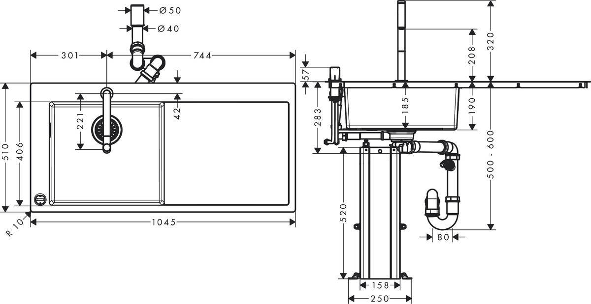 Купить Hansgrohe C71-F450-07 Комбинация для кухни 450 с крылом хром 43230000 в магазине wardena.ru