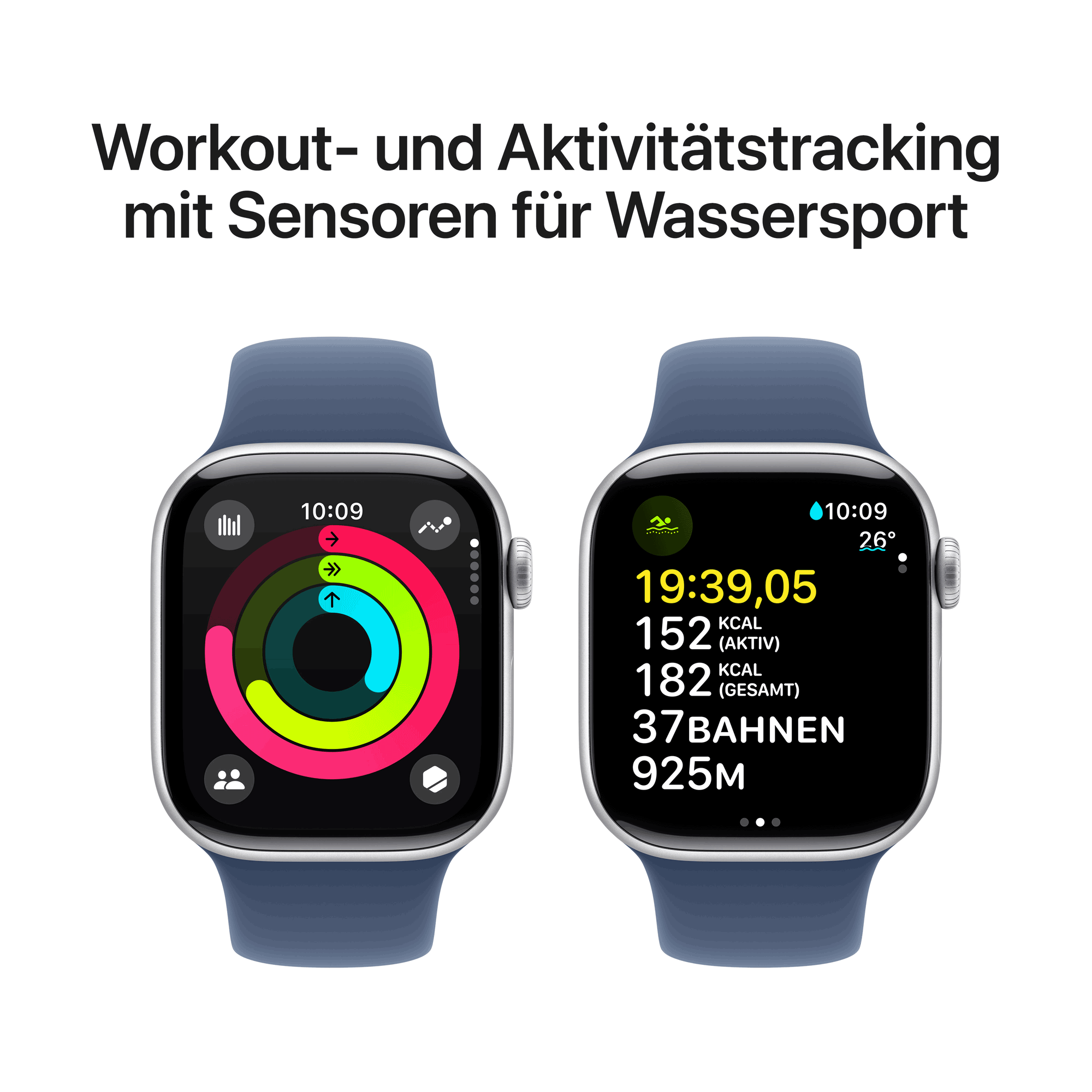 Купить Apple Watch Series 10 GPS 42mm Silver Aluminium Case mit Denim Sport Band - M/L (MWWC3QF/A) в магазине wardena.ru