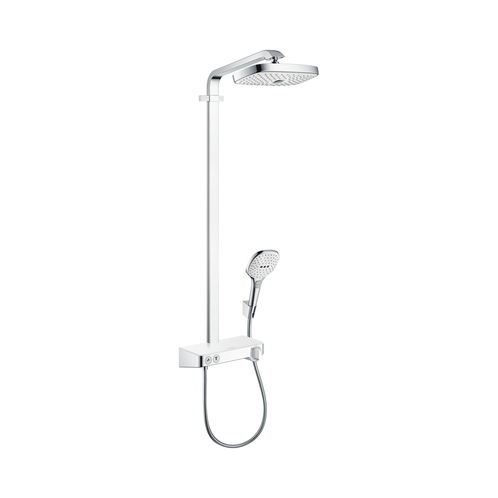 Купить Hansgrohe Raindance Select E Showerpipe 300 2jet Душевой набор с термостатом ShowerTablet Select 300 хром-белый матовый 27126400 в магазине wardena.ru