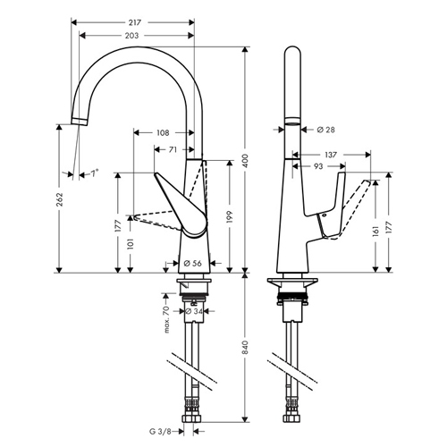 Купить Hansgrohe Talis M51 Кухонный смеситель однорычажный 200 с вытяжным душем 2jet сталь 72813800 в магазине wardena.ru