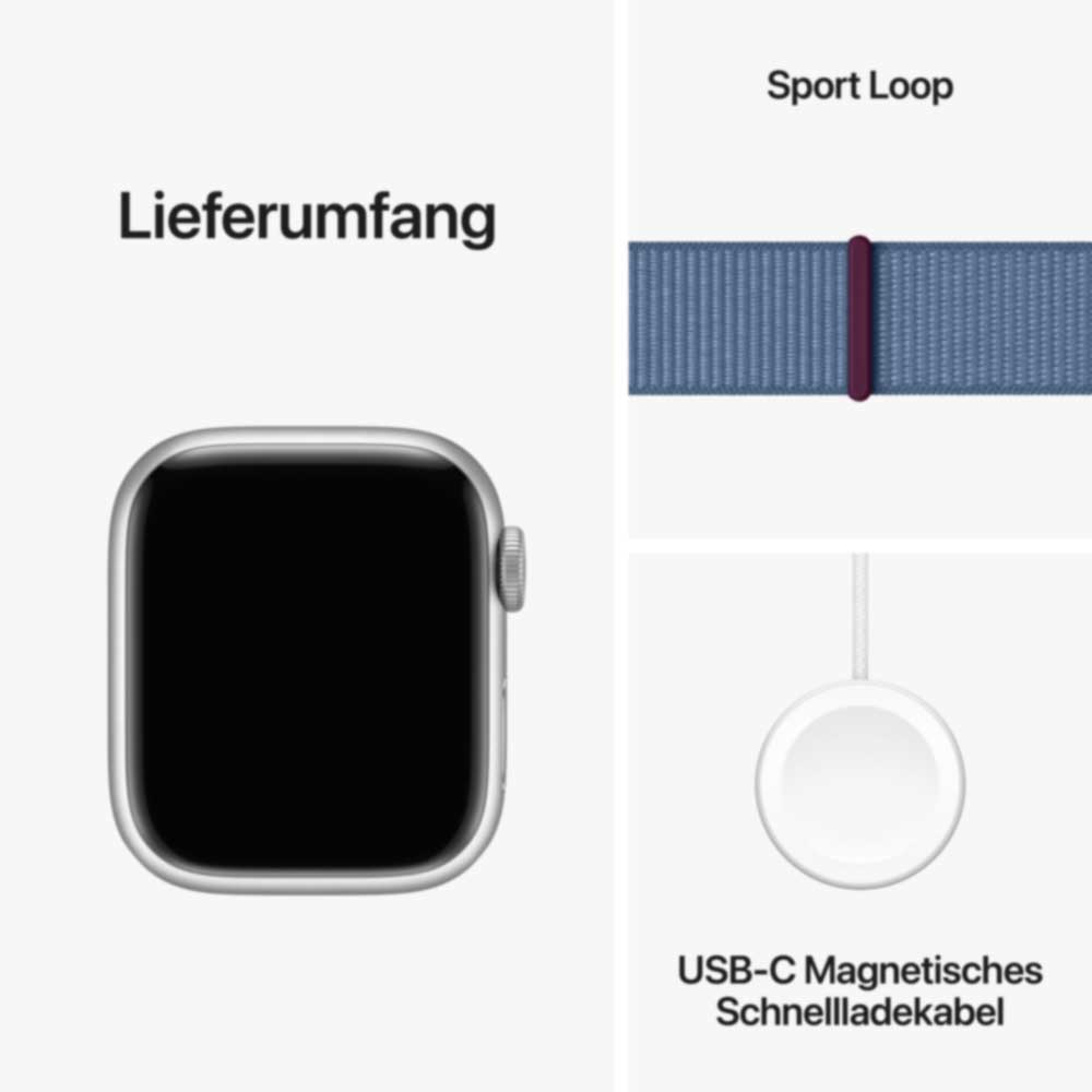 Купить APPLE Watch Series 9 GPS + Cellular 41mm Silver Aluminium Case with Winter Blue Sport Loop (MRHX3QF/A) в магазине wardena.ru