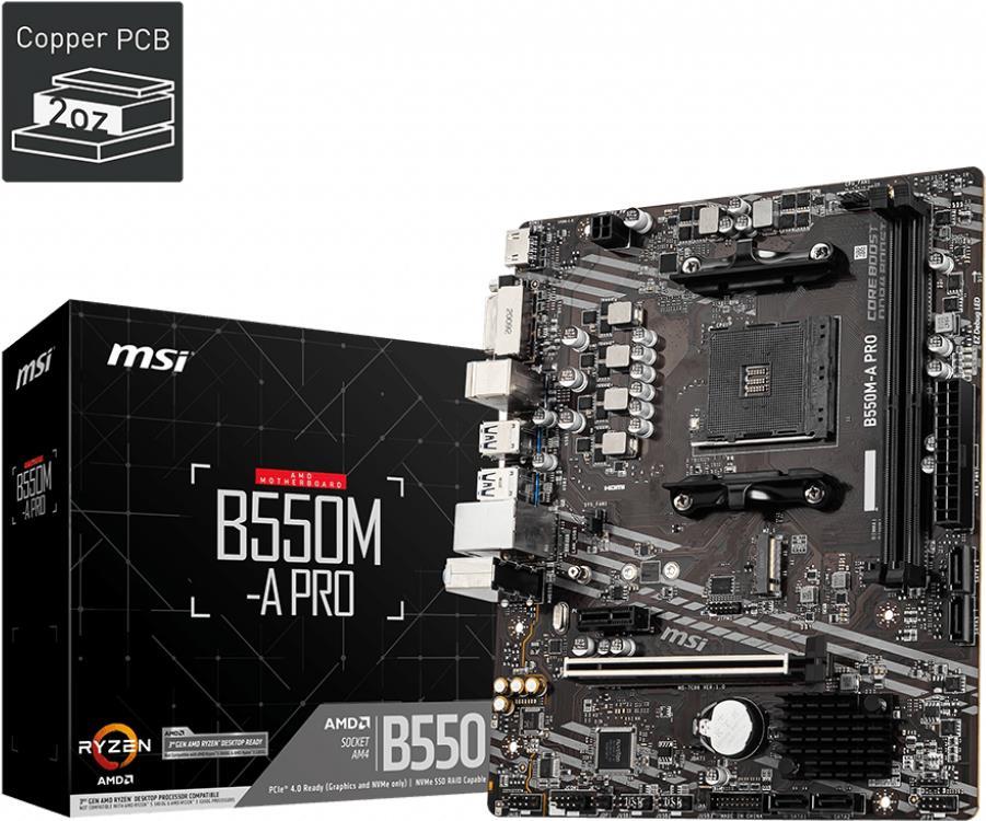 Купить MSI B550M-A PRO - Motherboard - micro ATX - Socket AM4 - AMD B550 - USB 3,2 Gen 1 - Gigabit LAN - Onboard-Grafik (CPU erforderlich) - HD Audio (8-Kanal) (7C96-006R) в магазине wardena.ru