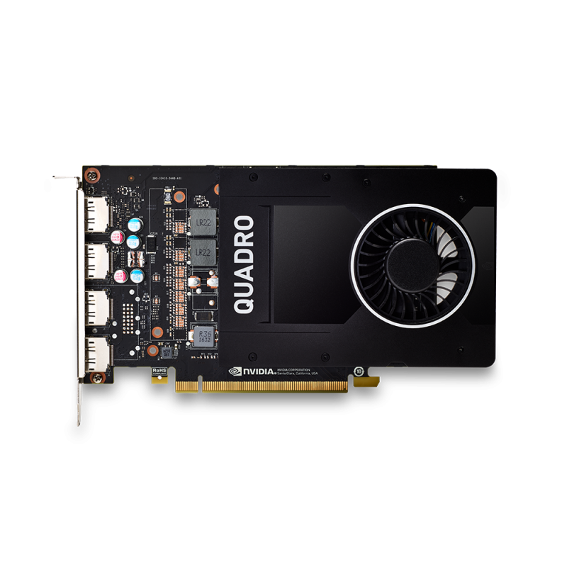 Купить PNY Quadro P2000 5GB GDDR5 PCI-E 3.0 x16 4x Display Port 1.4, Single Slot, inkl. 4× DP zu DVI Adapter, aktiv gekühlt. (VCQP2000-PB) в магазине wardena.ru
