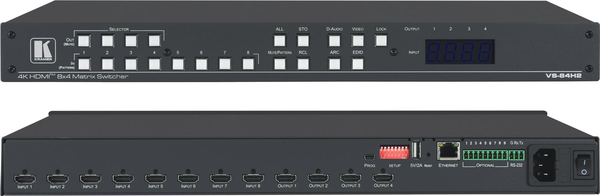 Купить Kramer VS-84H2 8x4 4K HDR HDCP 2,2 Matrix Switcher with Digital Audio Routing - Video/Audio-Schalter - Desktop, an Rack montierbar (20-00011730) в магазине wardena.ru