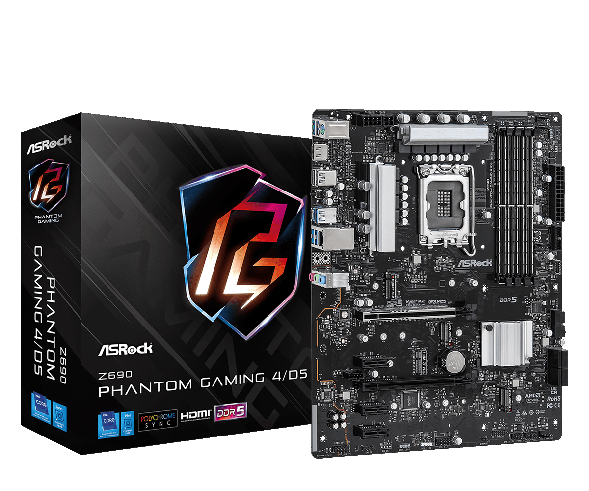 Купить ASRock Z690 Phantom Gaming 4/D5 - Motherboard - ATX - LGA1700-Sockel - Z690 Chipsatz - USB-C Gen2, USB 3.2 Gen 1, USB 3.2 Gen 2, USB-C Gen 2x2 - Gigabit LAN - Onboard-Grafik (CPU erforderlich) - HD Audio (8-Kanal) (90-MXBI60-A0UAYZ) в магазине wardena.ru