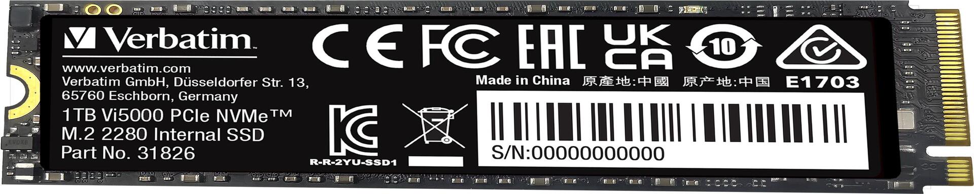 Купить Verbatim Vi5000 M.2 SSD 1TB PCIe4 NVMe 31826 - SSD - 1.024 GB (31826) в магазине wardena.ru