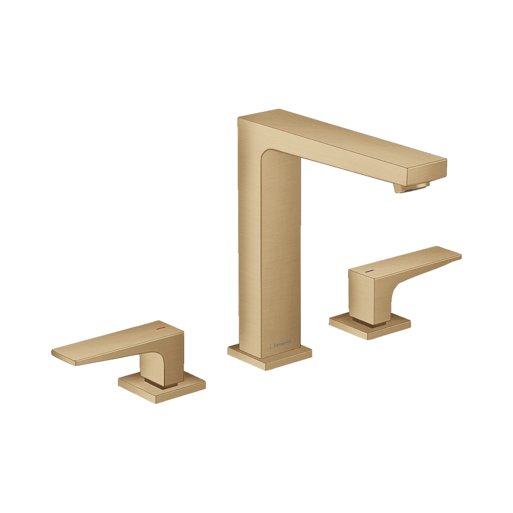 Купить Hansgrohe Metropol Смеситель для раковины 160 на 3 отверстия с рычаговыми рукоятками со сливным клапаном Push-Open хром-черный матовый 32515340 в магазине wardena.ru