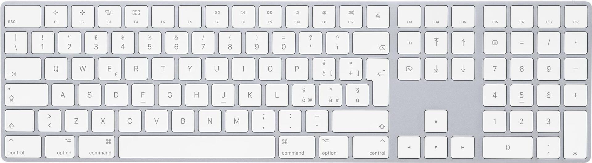 Купить Apple Magic Keyboard mit Ziffernblock - Tastatur - Bluetooth - QWERTY - Italienisch - Silber - für 10.2" iPad; 10.5" iPad Air; 10.9" iPad Air; iPad mini 5; iPhone 11, 12, 13, SE (MQ052T/A) в магазине wardena.ru