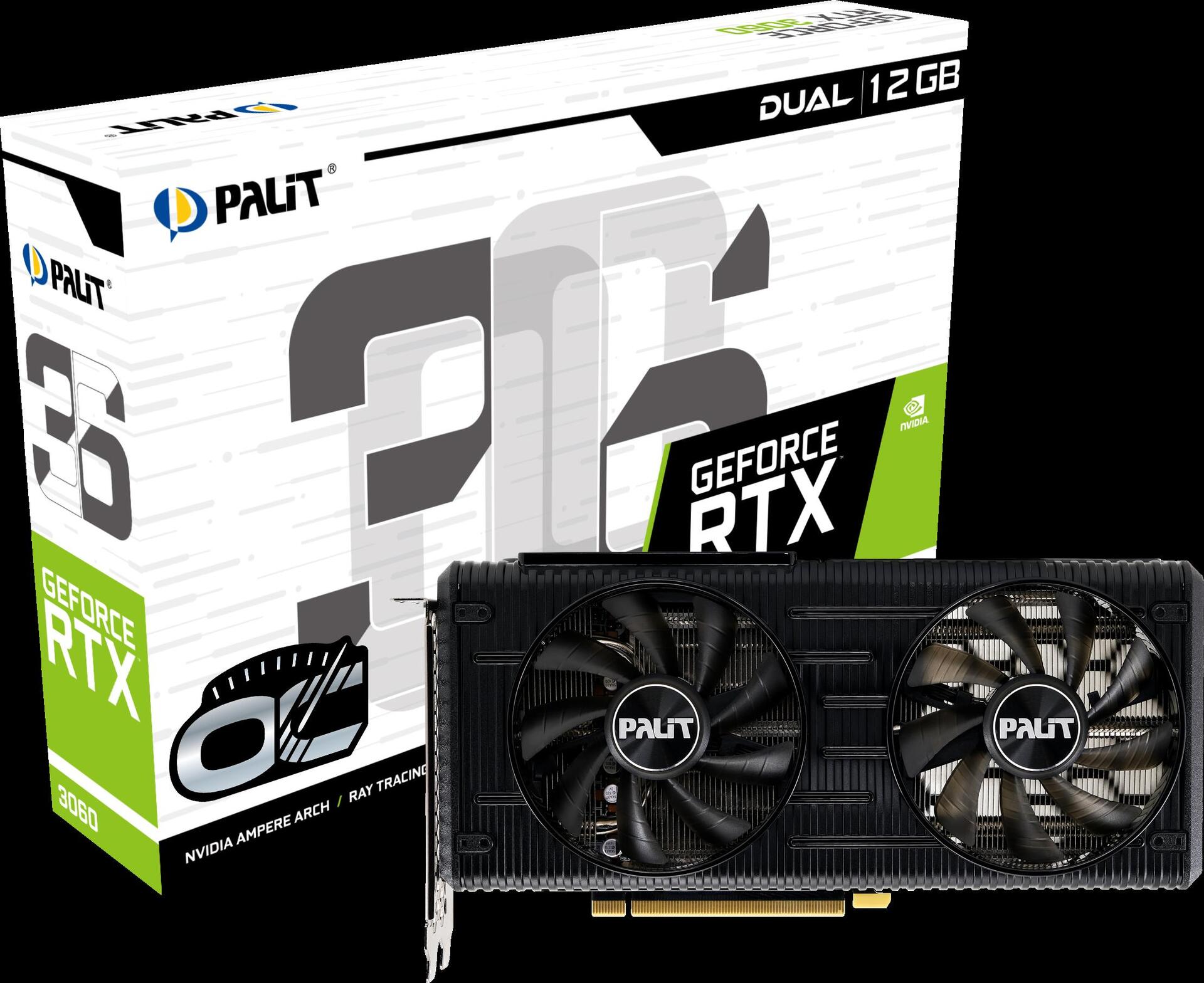Купить Palit GeForce RTX 3060 Dual OC - Grafikkarten - GF RTX 3060 - 12 GB GDDR6 - PCIe 4.0 - HDMI, 3 x DisplayPort - NON LHR (NE63060T19K9-190AD) в магазине wardena.ru
