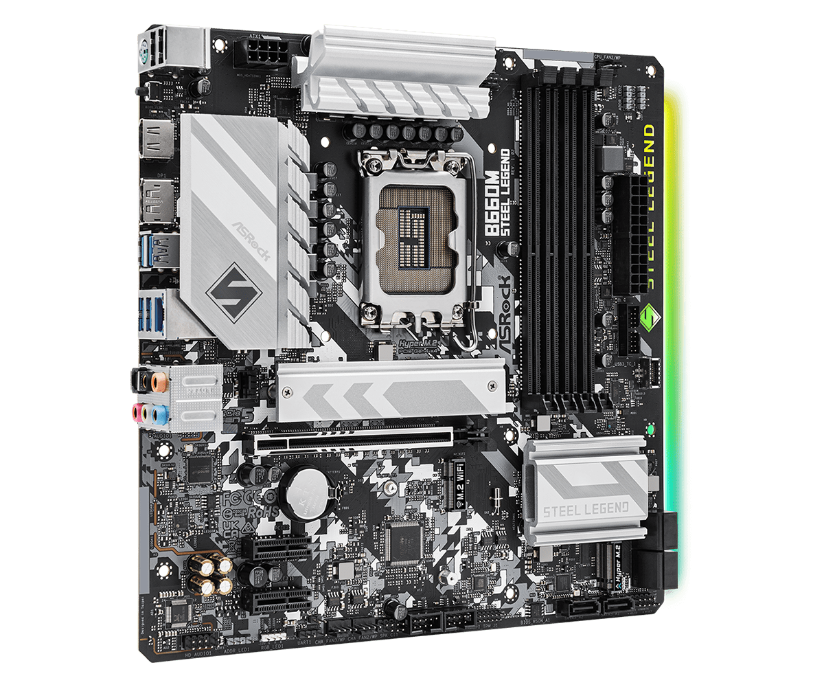 Купить ASRock B660M Steel Legend - Motherboard - micro ATX - LGA1700-Sockel - B660 Chipsatz - USB 3.2 Gen 1, USB-C Gen 2x2 - 2.5 Gigabit LAN - Onboard-Grafik (CPU erforderlich) - HD Audio (8-Kanal) (90-MXBH30-A0UAYZ) в магазине wardena.ru