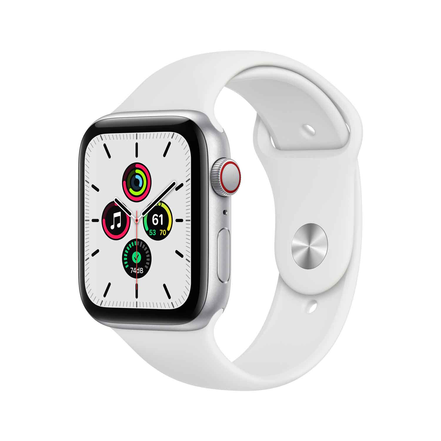 Купить Apple Watch SE (GPS + Cellular) - 44 mm - Aluminium, Silber - intelligente Uhr mit Sportband - Flouroelastomer - weiß - Bandgröße: S/M/L - 32 GB - Wi-Fi, Bluetooth - 4G - 36.36 g (MYEV2FD/A) в магазине wardena.ru