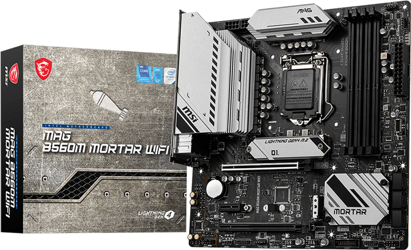 Купить MSI MAG B560M MORTAR WIFI - Motherboard - micro ATX - LGA1200-Sockel - B560 Chipsatz - USB-C Gen2, USB 3.2 Gen 1, USB-C Gen 2x2 - 2.5 Gigabit LAN, Wi-Fi, Bluetooth - Onboard-Grafik (CPU erforderlich) - HD Audio (8-Kanal) (7D17-001R) в магазине wardena.ru