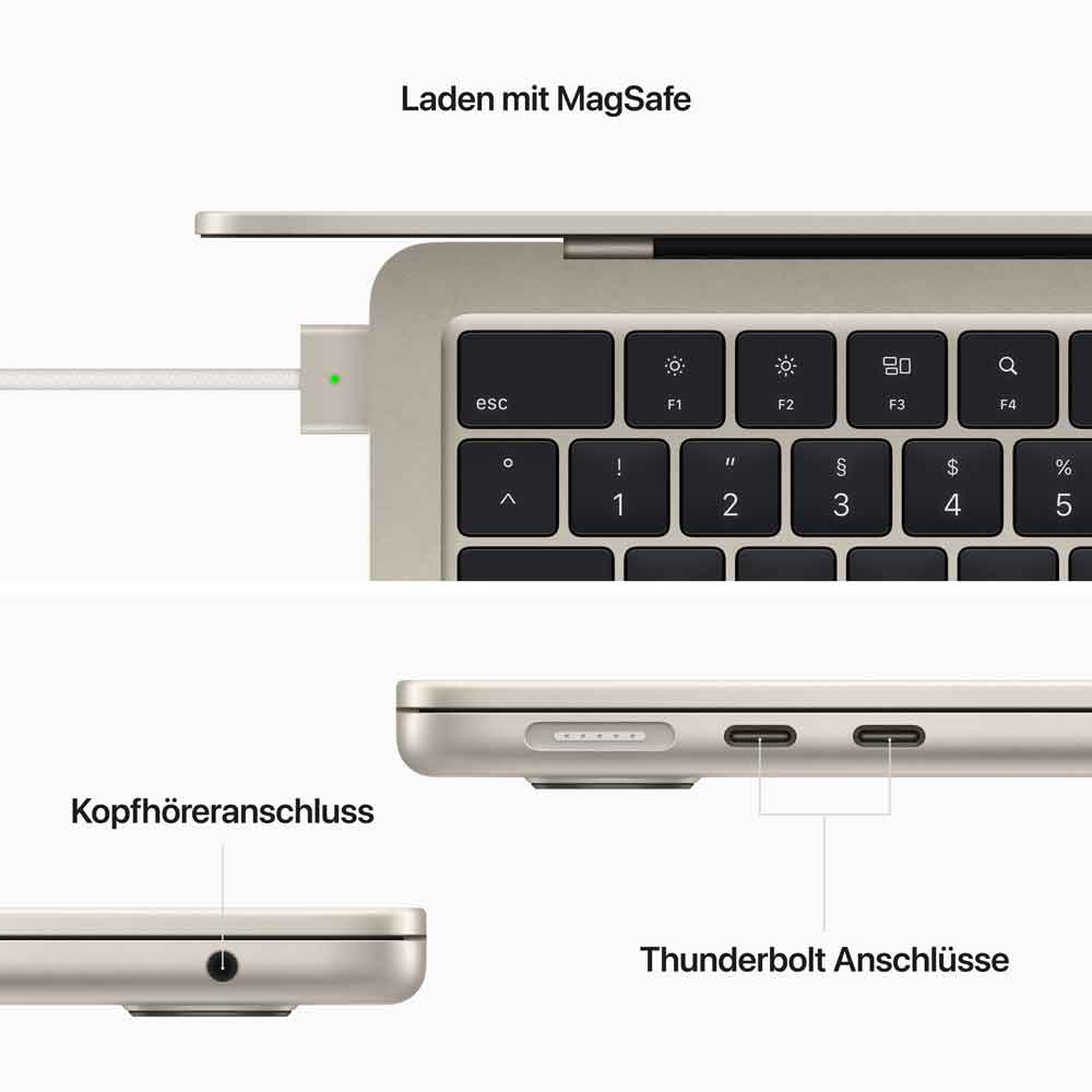 Купить Apple MacBook Air - M2 - M2 8-core GPU - 8 GB RAM - 256 GB SSD - 34.5 cm (13.6") IPS 2560 x 1664 (WQXGA) - Wi-Fi 6 - Starlight - kbd: Deutsch (MLY13D/A) в магазине wardena.ru