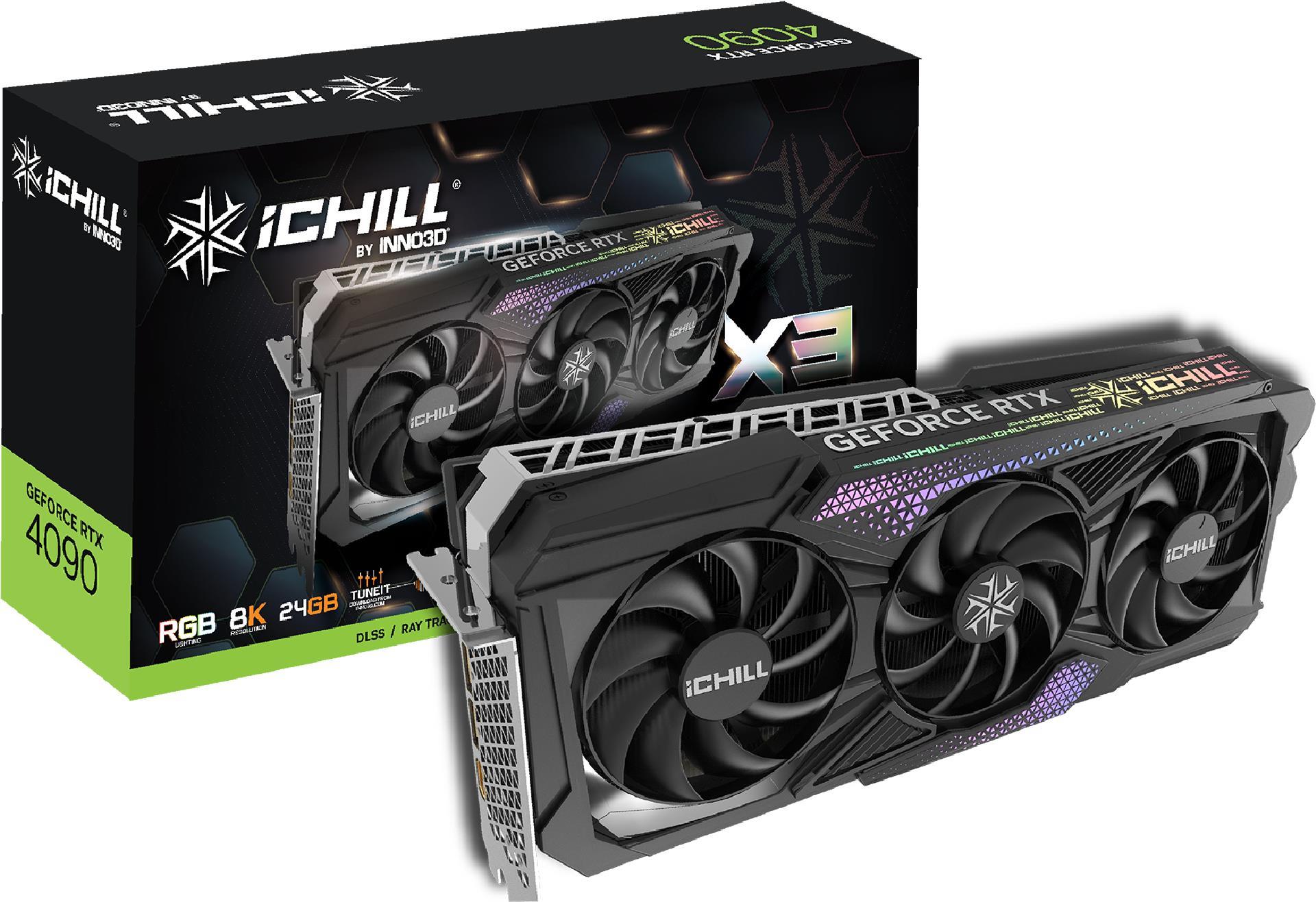 Купить Inno3D GeForce RTX 4090 iCHILL X3 - Grafikkarten - NVIDIA GeForce RTX 4090 - 24 GB GDDR6X - PCIe 4.0 x16 - HDMI, 3 x DisplayPort (C40903-246XX-1833VA47) в магазине wardena.ru