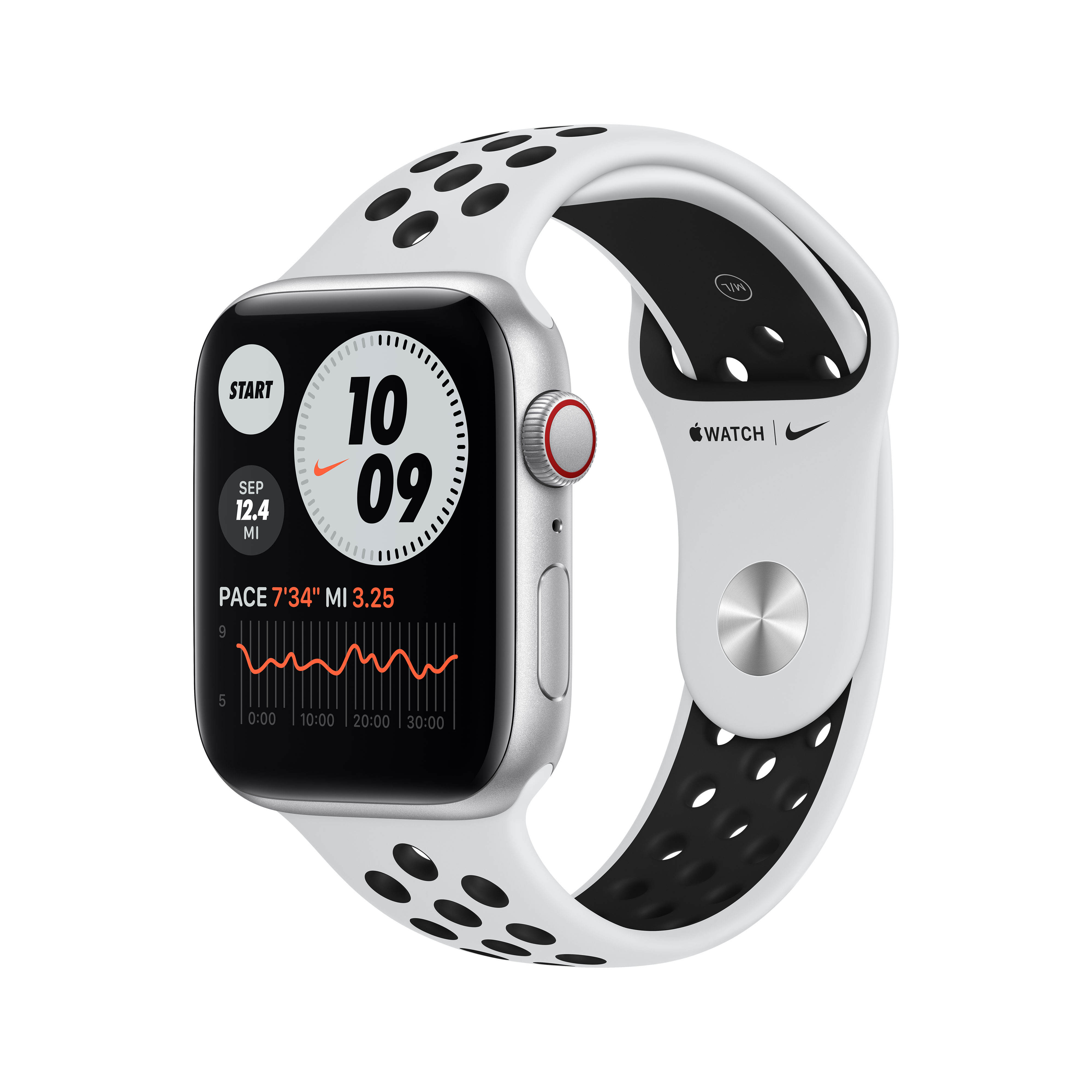 Купить Apple Watch Nike SE (GPS + Cellular) - 44 mm - Aluminium, Silber - intelligente Uhr mit Nike Sportband - Flouroelastomer - pures Platin/schwarz - Bandgröße: S/M/L - 32 GB - Wi-Fi, Bluetooth - 4G - 36.36 g (MG083FD/A) в магазине wardena.ru