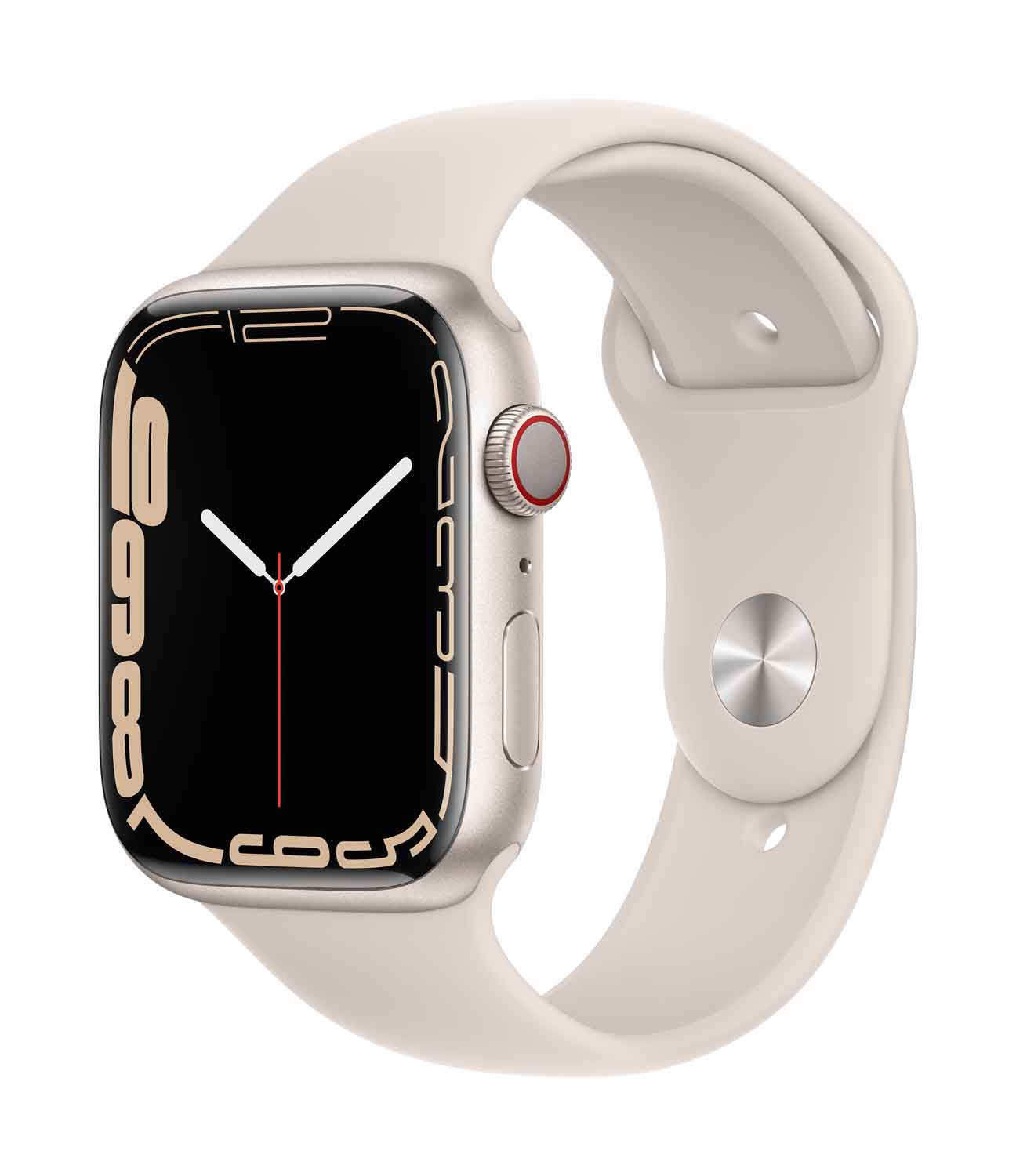 Купить Apple Watch Series 7 (GPS + Cellular) - 45 mm - starlight aluminum - intelligente Uhr mit Sportband - Flouroelastomer - Starlight - Bandgröße: regelmäßig - 32GB - Wi-Fi, Bluetooth - 4G - 38,8 g (MKJQ3FD/A) в магазине wardena.ru