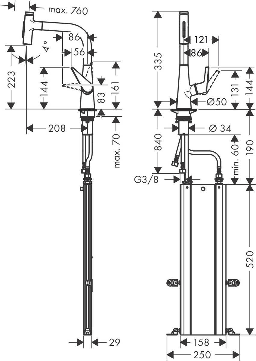 Купить Hansgrohe Talis Select M51 Кухонный смеситель однорычажный 220 с вытяжным душем 2jet sBox сталь 73868800 в магазине wardena.ru