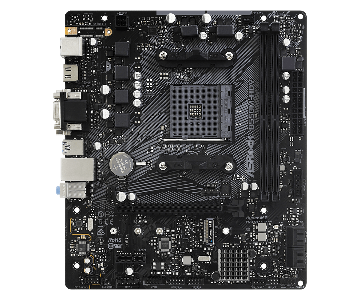 Купить ASRock B550M-HDV - Motherboard - micro ATX - Socket AM4 - AMD B550 Chipsatz - USB 3.2 Gen 1 - Gigabit LAN - Onboard-Grafik (CPU erforderlich) - HD Audio (8-Kanal) (90-MXBDJ0-A0UAYZ) в магазине wardena.ru
