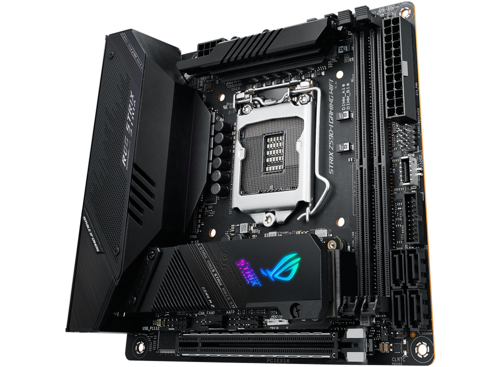 Купить ASUS ROG STRIX Z590-I GAMING WIFI - Motherboard - Mini-ITX - LGA1200-Sockel - Z590 - USB-C Gen2, USB 3.2 Gen 1, USB 3.2 Gen 2, USB-C Gen 2x2 - 2.5 Gigabit LAN, Wi-Fi - Onboard-Grafik (CPU erforderlich) - HD Audio (8-Kana (90MB1680-M0EAY0) в магазине wardena.ru