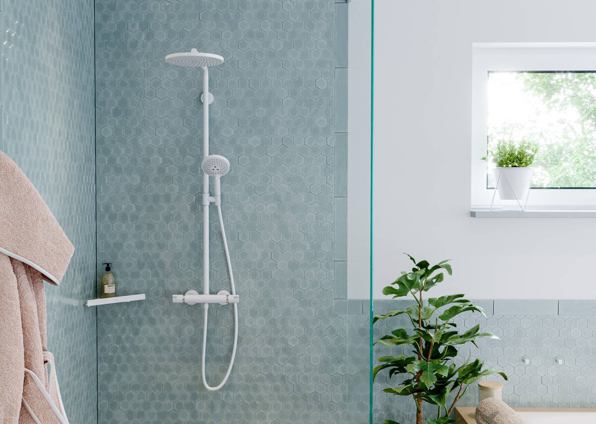 Купить Hansgrohe Croma Select S Душевая система 280 1jet с термостатом хром-черный матовый 26890340 в магазине wardena.ru