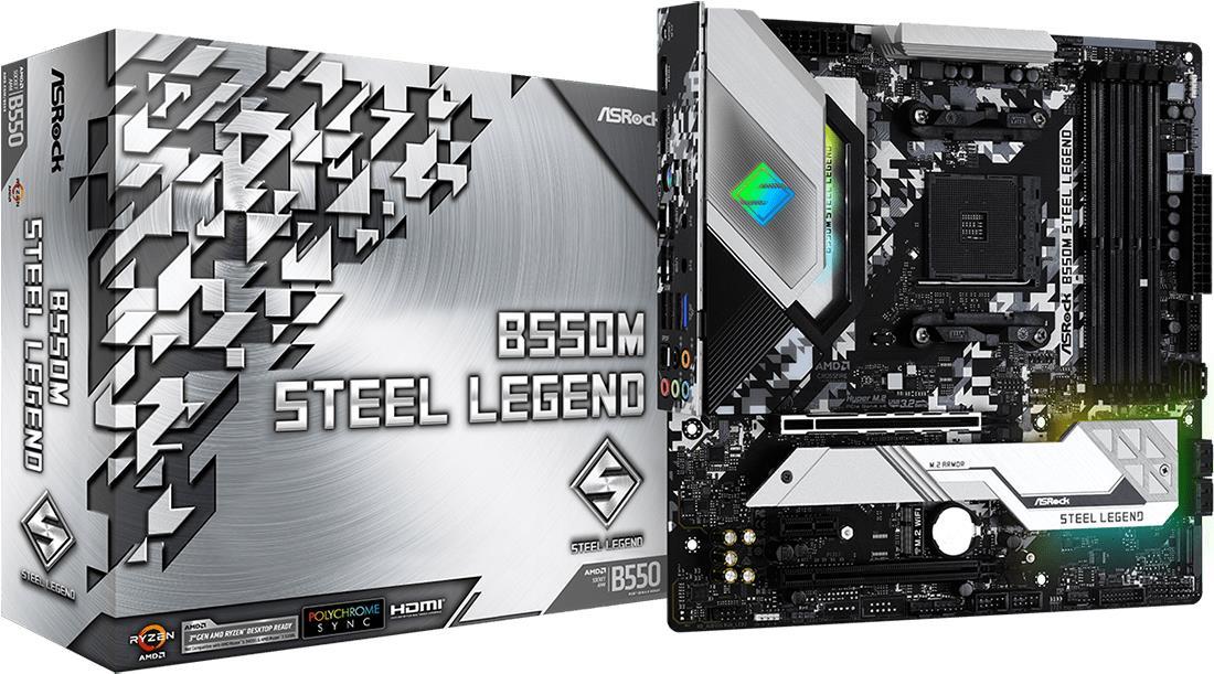 Купить ASRock B550M Steel Legend - Motherboard - micro ATX - Socket AM4 - AMD B550 - USB-C Gen2, USB 3,2 Gen 1, USB 3,2 Gen 2 - 2,5 Gigabit LAN - Onboard-Grafik (CPU erforderlich) - HD Audio (8-Kanal) (90-MXBCU0-A0UAYZ) в магазине wardena.ru