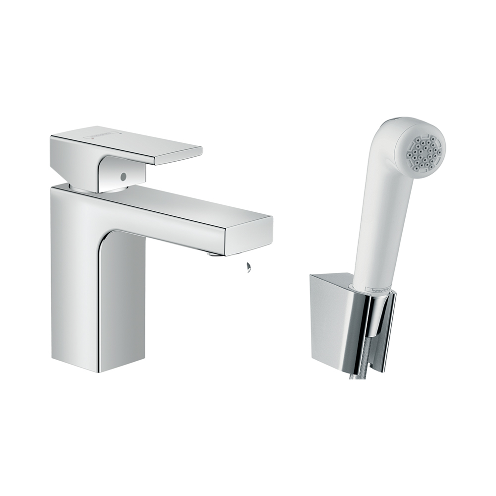 Купить Hansgrohe Vernis Shape Смеситель для раковины однорычажный 100 с гигиеническим душем и шлангом 160 см хром 71216000 в магазине wardena.ru
