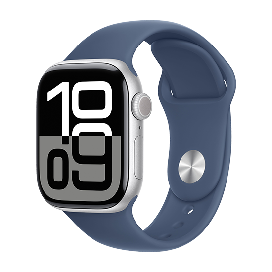 Купить Watch Apple Watch Series 10 GPS 42mm Silver Aluminium Case with Sport Band S/M - Denim (MWWA3QH/A) в магазине wardena.ru