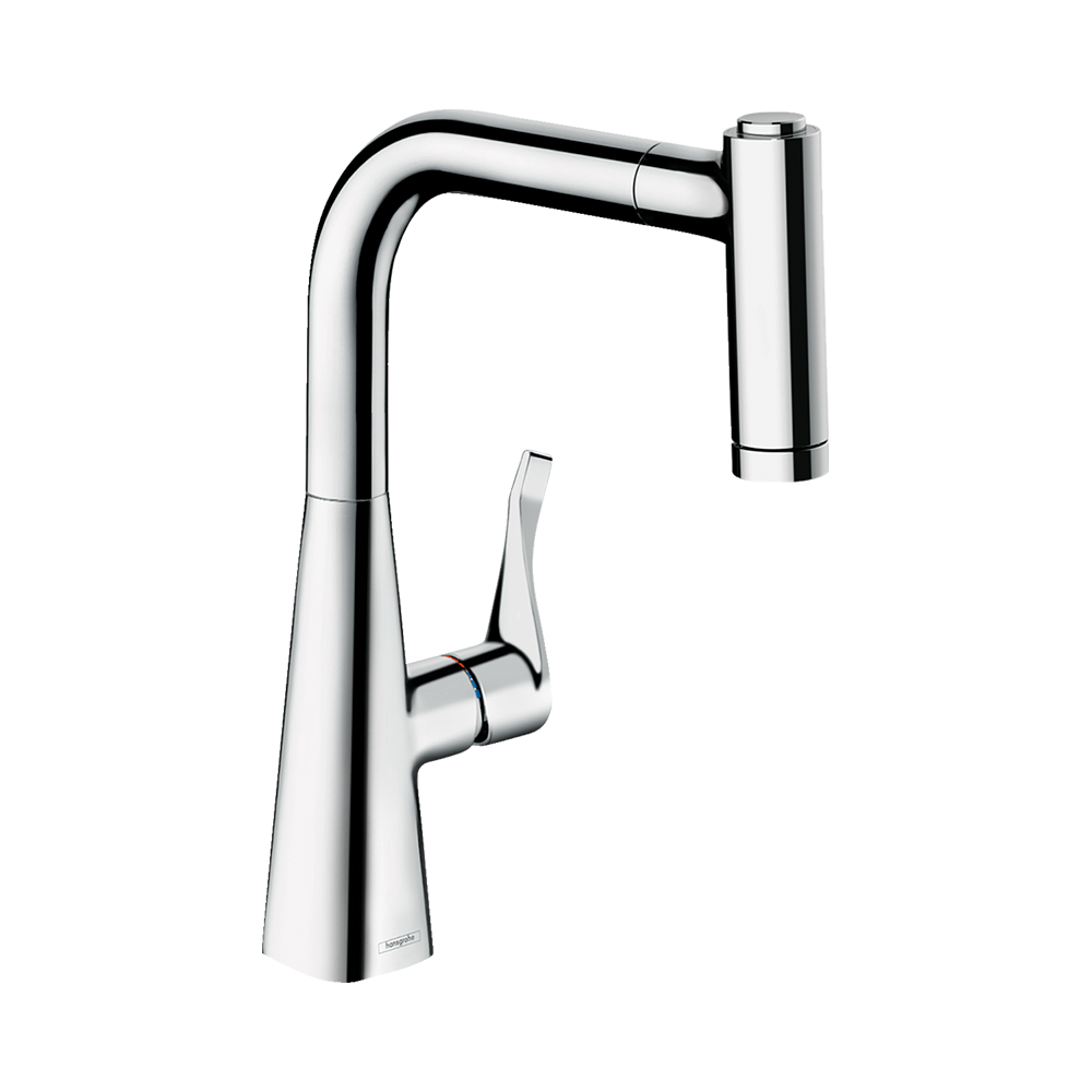 Купить Hansgrohe Metris M71 Кухонный смеситель однорычажный 220 с вытяжным душем 2jet сталь 14834800 в магазине wardena.ru