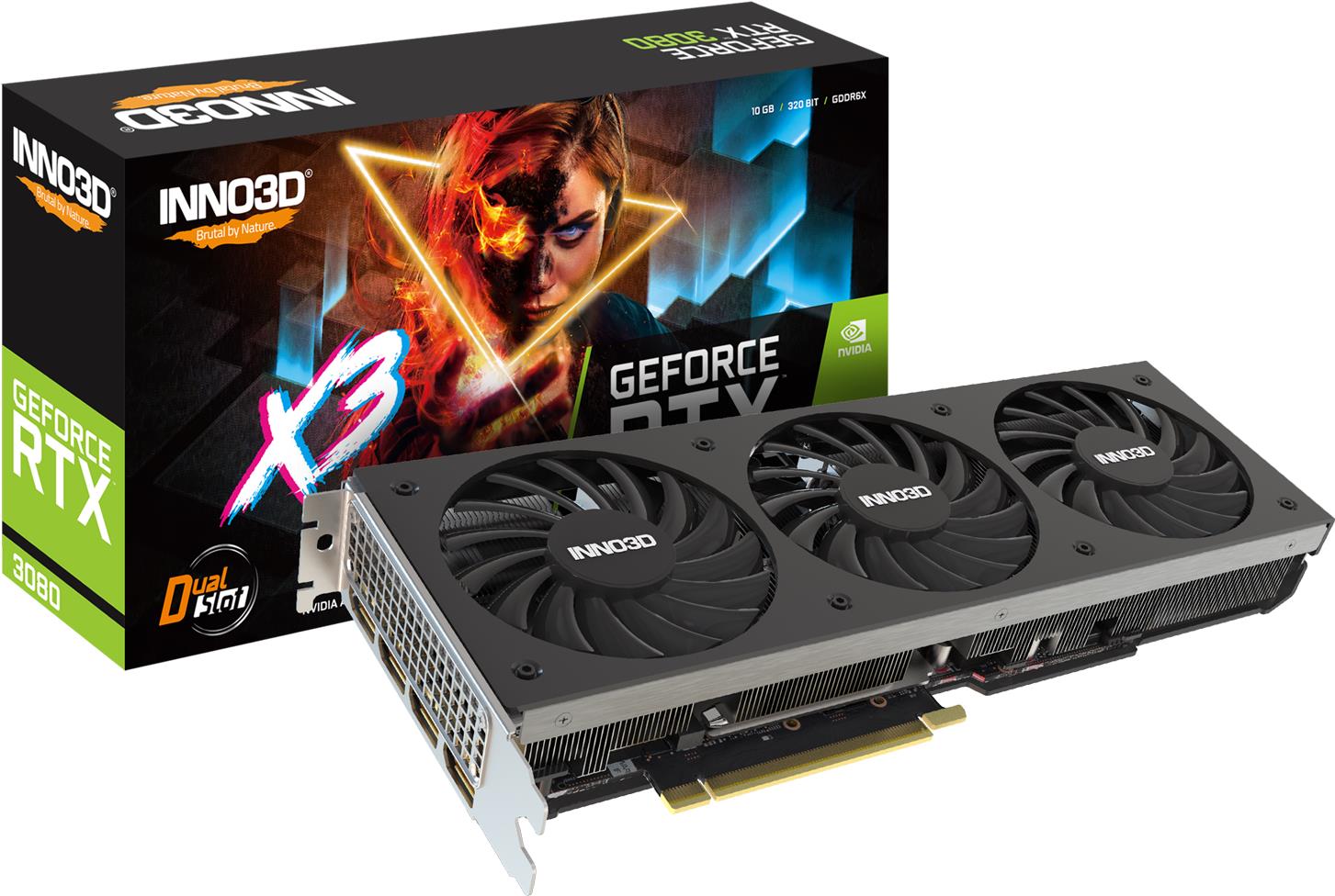 Купить INNO3D GeForce RTX 3080 X3 LHR, 10GB GDDR6X, HDMI, 3x DP (N30803-106X-1810VA44H) в магазине wardena.ru