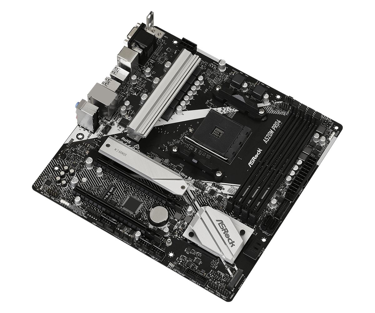 Купить ASRock A520M Pro4 - Motherboard - micro ATX - Socket AM4 - AMD A520 - USB-C Gen1, USB 3.2 Gen 1 - Gigabit LAN - Onboard-Grafik (CPU erforderlich) - HD Audio (8-Kanal) (90-MXBDU0-A0UAYZ) в магазине wardena.ru