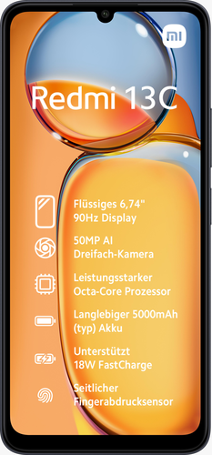 Купить Xiaomi Redmi 13C. Bildschirmdiagonale: 17,1 cm (6.74"), Display-Auflösung: 1600 x 720 Pixel, Display-Typ: LCD. RAM-Kapazität: 8 GB, Interne Speicherkapazität: 256 GB. Auflösung Rückkamera (numerisch): 50 MP, Rückkamera-T (MZB0FTSEU) в магазине wardena.ru