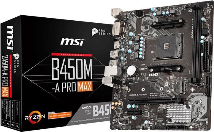 Купить MSI B450M-A PRO MAX - Motherboard - micro ATX - Socket AM4 - AMD B450 Chipsatz - USB 3.2 Gen 1 - Gigabit LAN - Onboard-Grafik (CPU erforderlich) - HD Audio (8-Kanal) (7C52-001R) в магазине wardena.ru