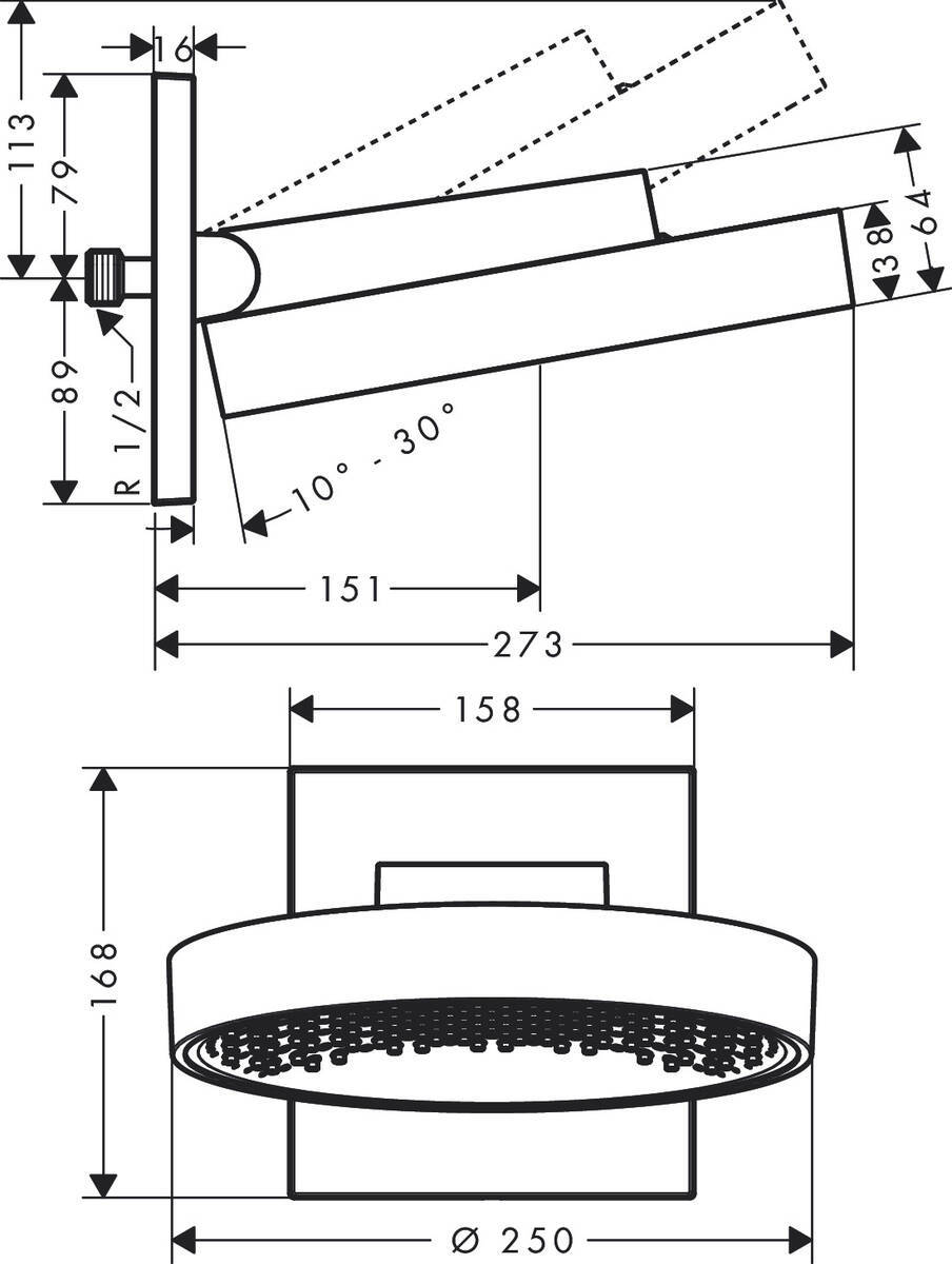 Купить Hansgrohe Rainfinity Верхний душ 250 1jet EcoSmart с настенным креплением белый матовый 26227700 в магазине wardena.ru