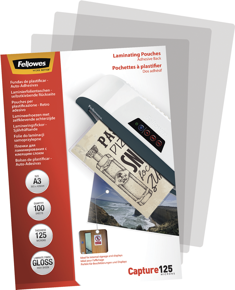 Купить Fellowes - Klebstoff - 125 Mikron - 100er-Pack - glänzend - A3 (297 x 420 mm) Taschen für Laminierung (5329001) в магазине wardena.ru