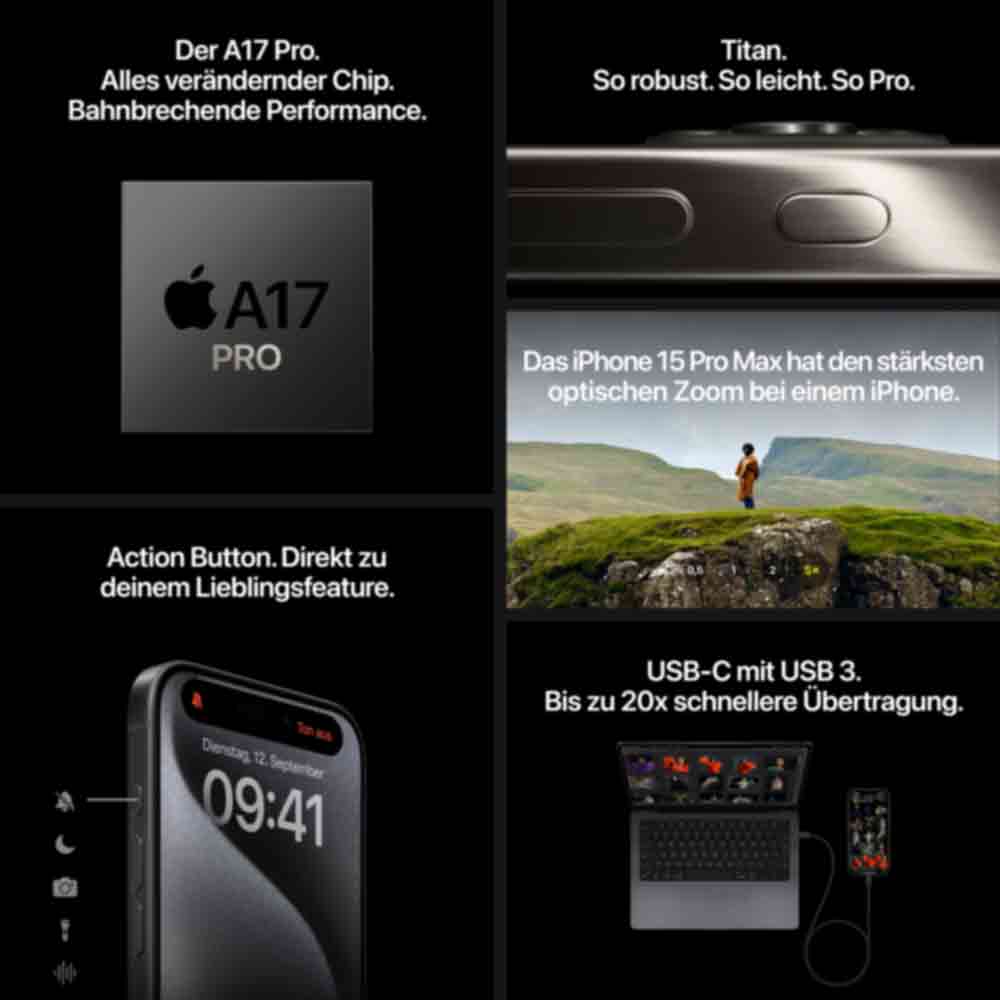 Купить Apple iPhone 15 Pro Max - 5G Smartphone - Dual-SIM / Interner Speicher 1TB - OLED-Display - 6,7" - 2796 x 1290 pixels (120 Hz) - Triple-Kamera 48 MP, 12 MP, 12 MP - front camera 12 MP - White Titanium (MU7H3ZD/A) в магазине wardena.ru