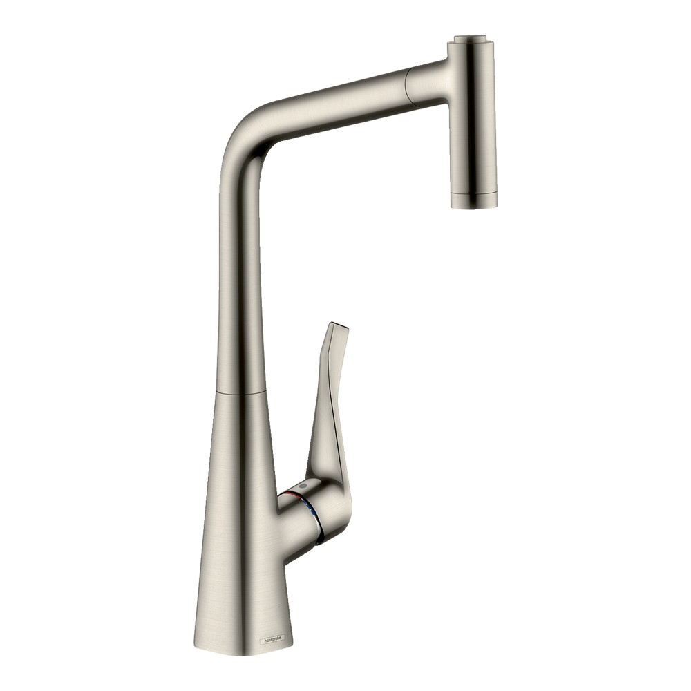 Купить Hansgrohe Metris M71 Кухонный смеситель однорычажный, 320, Eco, с вытяжным душем, 2jet сталь 14780800 в магазине wardena.ru