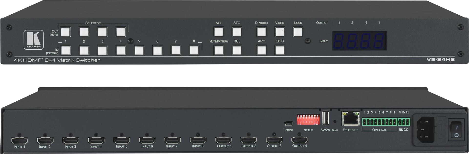 Купить Kramer VS-84H2 8x4 4K HDR HDCP 2,2 Matrix Switcher with Digital Audio Routing - Video/Audio-Schalter - Desktop, an Rack montierbar (20-00011730) в магазине wardena.ru