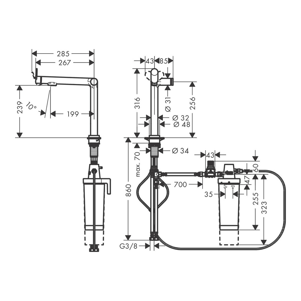 Купить Hansgrohe Aqittura M91 FilterSystem 240 Смеситель для кухни с подключением к фильтру питьевой воды 1 Jet черный матовый 76804670 в магазине wardena.ru