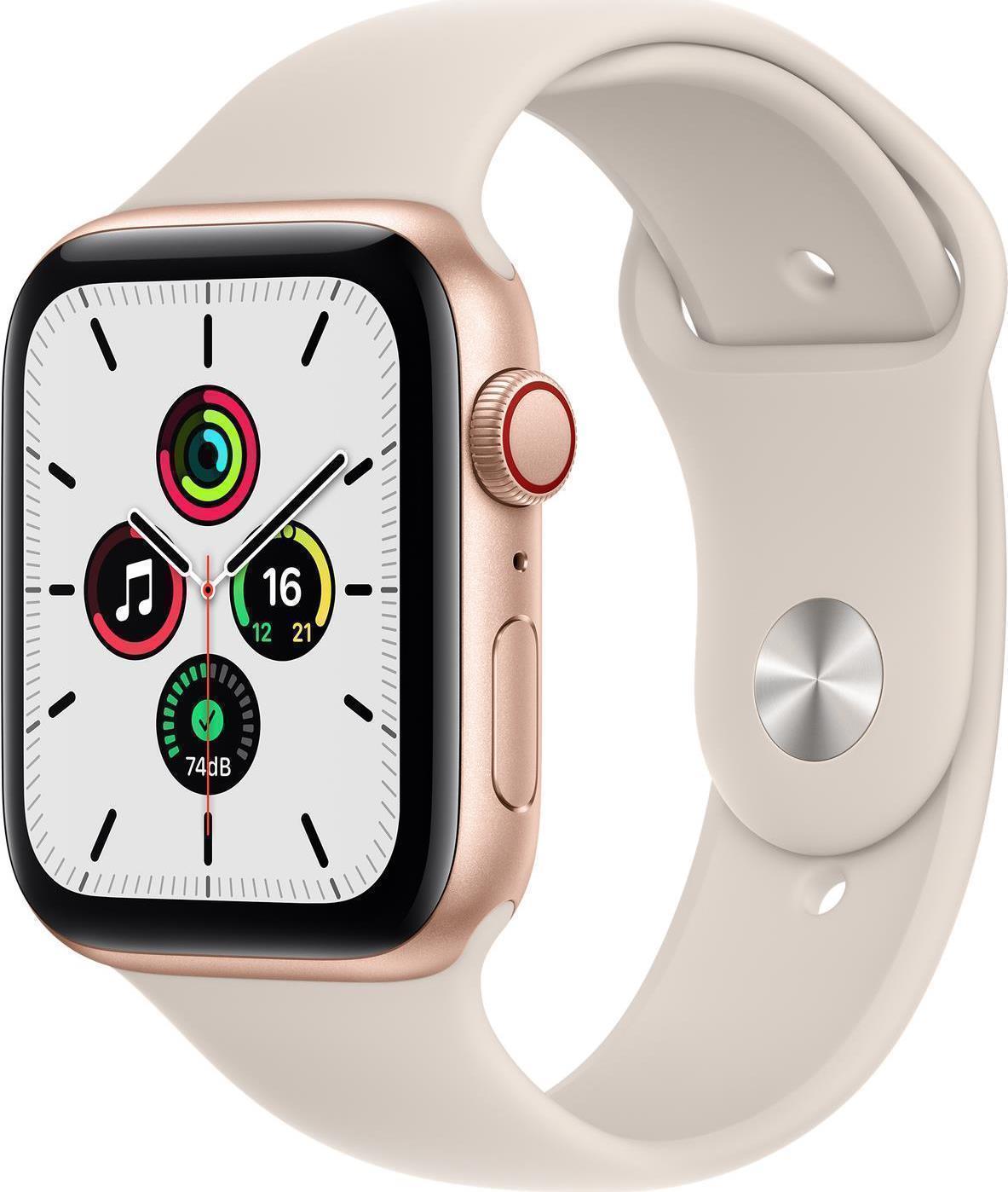 Купить Apple Watch SE (GPS + Cellular) - 44 mm - Gold Aluminium - intelligente Uhr mit Sportband - Flouroelastomer - starlight - Bandgröße: regelmäßig - 32GB - Wi-Fi, Bluetooth - 4G - 36,36 g (MKT13FD/A) в магазине wardena.ru