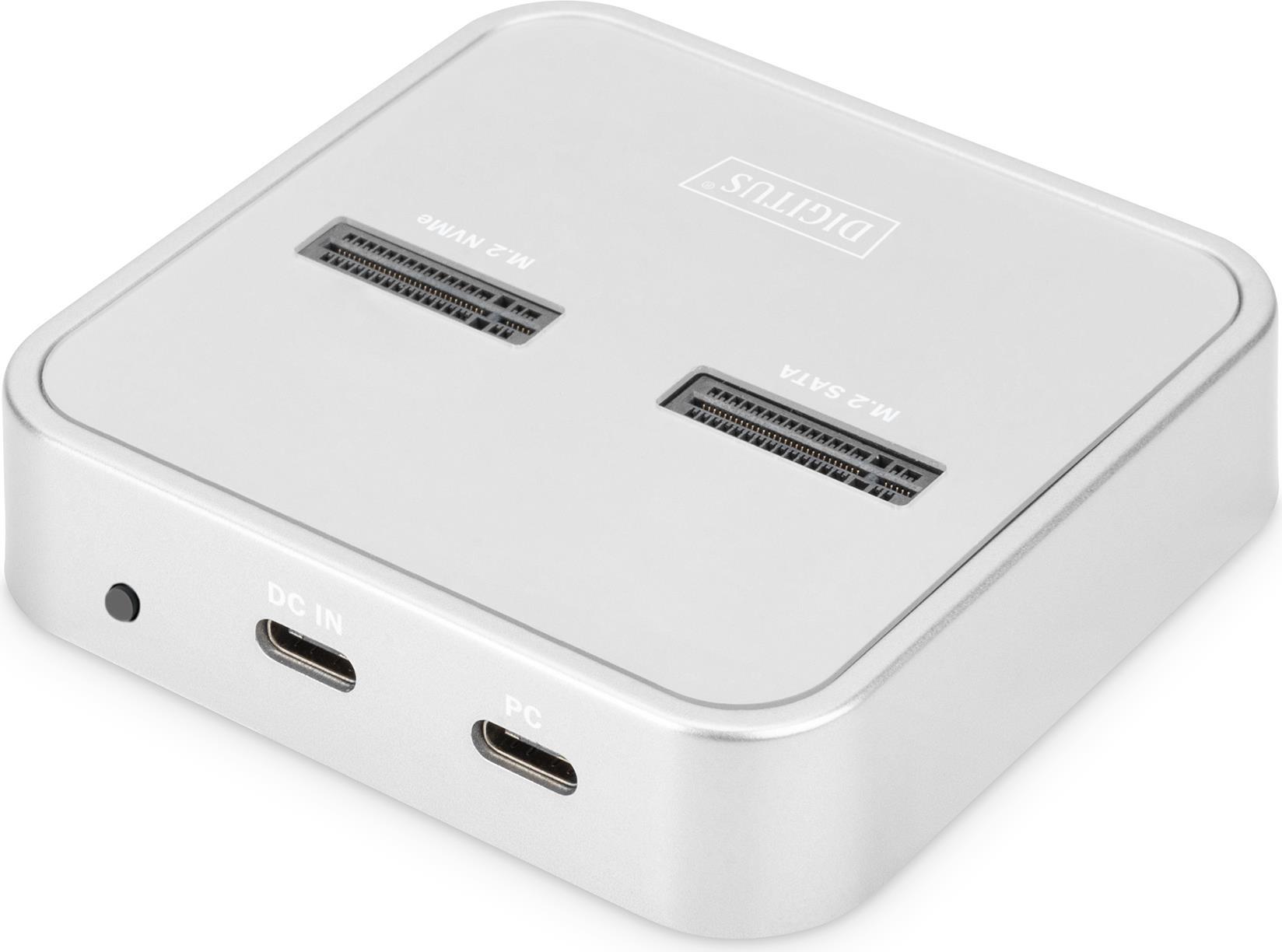 Купить DIGITUS - SSD-Dockingstation mit Datenanzeige, SD Express Kartenlesegerät Schächte: 2 - M.2 - M.2 Card (PCIe NVMe & SATA) - USB-C 3.2 (Gen 2) - Silber (DA-71546) в магазине wardena.ru