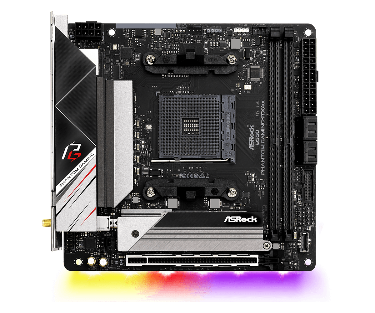 Купить ASRock B550 Phantom Gaming-ITX/ax - Motherboard - Mini-ITX - Socket AM4 - AMD B550 - USB-C Gen2, USB 3.2 Gen 1, USB 3.2 Gen 2 - 2.5 Gigabit LAN, Wi-Fi, Bluetooth - Onboard-Grafik (CPU erforderlich) - HD Audio (8-Kanal) (90-MXBD40-A0UAYZ) в магазине wardena.ru