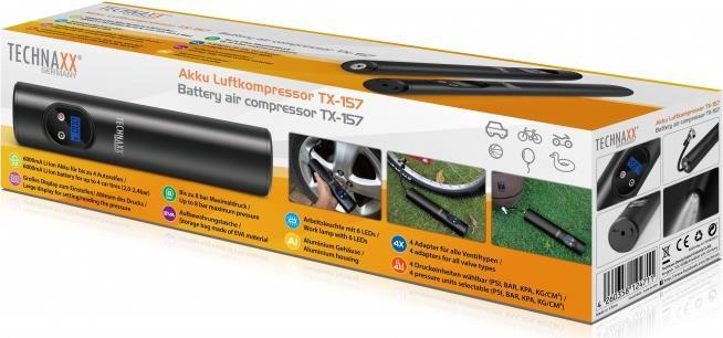 Купить Technaxx 4906 Kompressor 8 bar Aufbewahrungs-Box/-Tasche, Digitales Display, Inkl. 1 Akku, mit Arbeitslampe, Automatische Abschaltung, 12 und 230 V ladebar (4906) в магазине wardena.ru