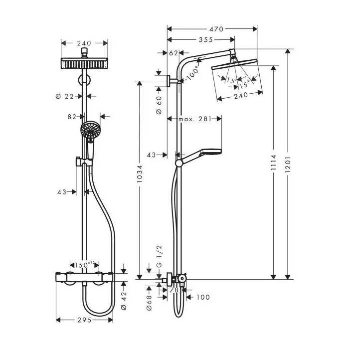Купить Hansgrohe Crometta E Showerpipe 240 1jet душевая система с термостатом хром 27271000 в магазине wardena.ru