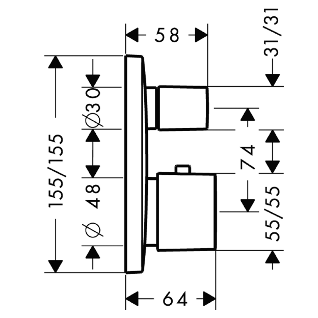 Купить Hansgrohe PuraVida термостатический смеситель для ванны (внешняя часть) хром 15775000 в магазине wardena.ru