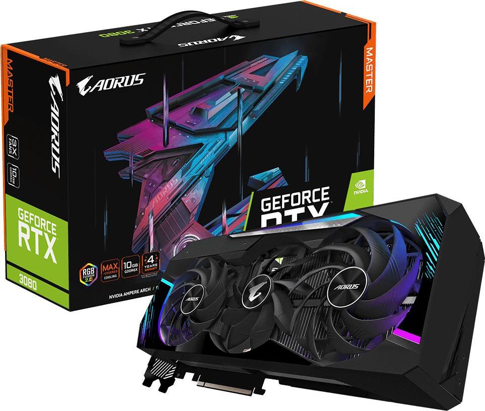 Купить Gigabyte AORUS GeForce RTX 3080 MASTER 10G - Grafikkarten - GF RTX 3080 - 10 GB GDDR6X - PCIe 4.0 x16 - 3 x DisplayPort, 3 x HDMI (GV-N3080AORUS M-10GD) в магазине wardena.ru