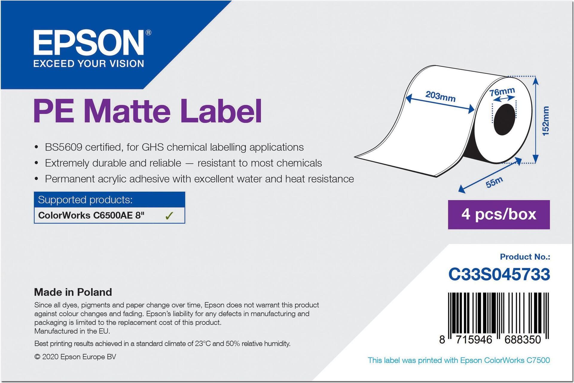 Купить EPSON POS PE Matte Label - Continuous Roll: 203mm x 55m (C33S045733) в магазине wardena.ru